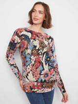 Floral Print Round Hem Pocket Sweater
