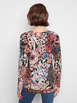 Floral Print Round Hem Pocket Sweater