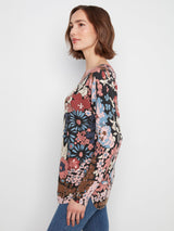Floral Print Round Hem Pocket Sweater