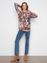 Floral Print Round Hem Pocket Sweater