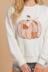 Patchwork Pumkin Sweatshirt With Bow
