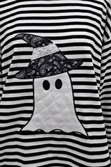 Ghost Applique Striped Lightweight Sweatshirt