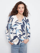 Abstract Floral V Neck Side Slit Sweater