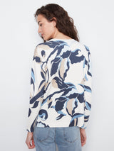 Abstract Floral V Neck Side Slit Sweater