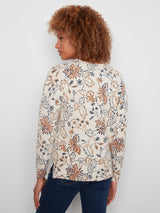 Botanical Print V Neck Sweater