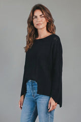 Half Sleeve Open Knit Hi-Lo Sweater