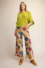 Floral Print Ruffle Hem Pants