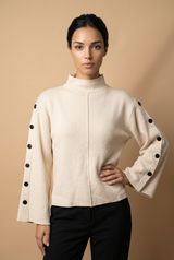 Mock Neck Button Sleeve Sweater