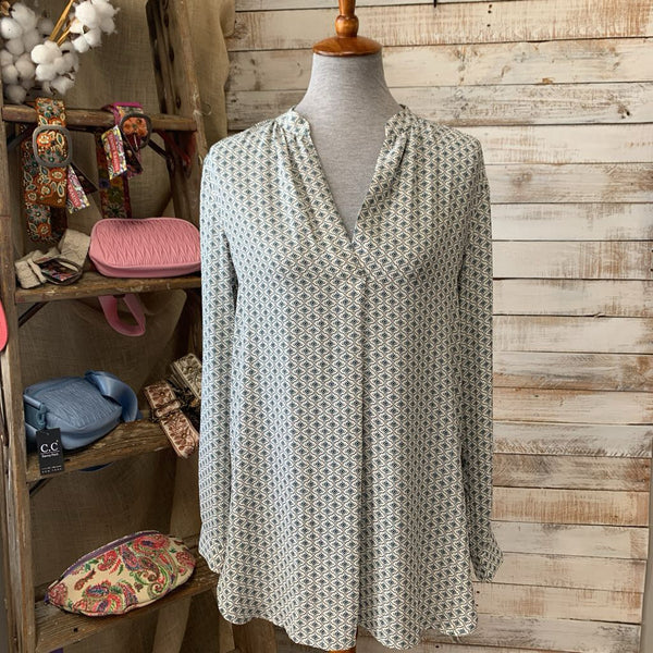New LS Vneck Printed Blouse