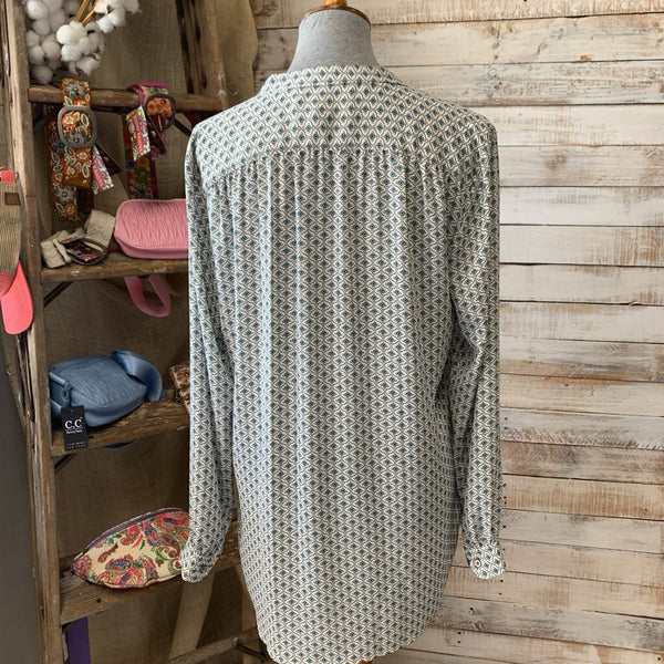 New LS Vneck Printed Blouse
