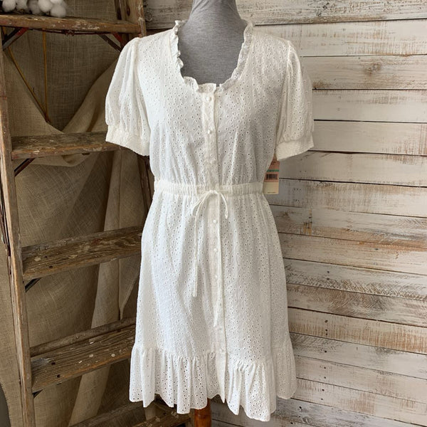 White Eyelete Short Sleeve Dress