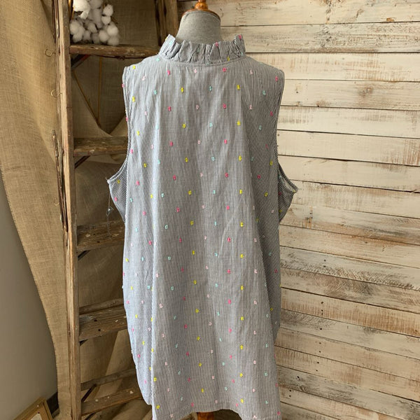 NEW Sleeveless Striped Swiss Dot Dess