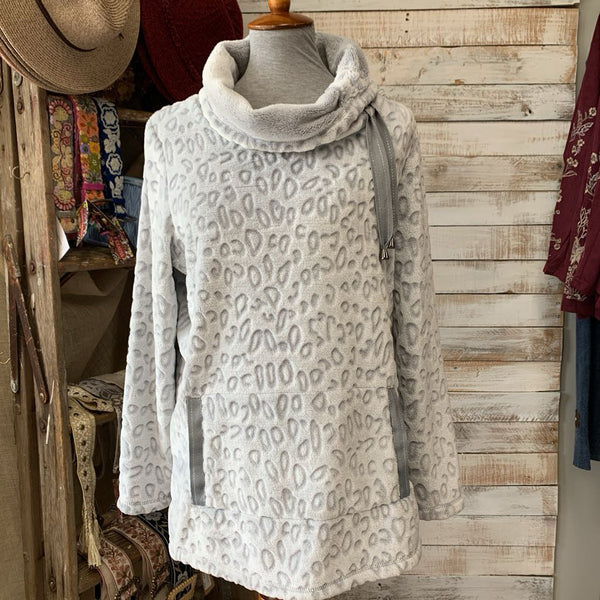 Animal Texture Cowl Neck Fleece