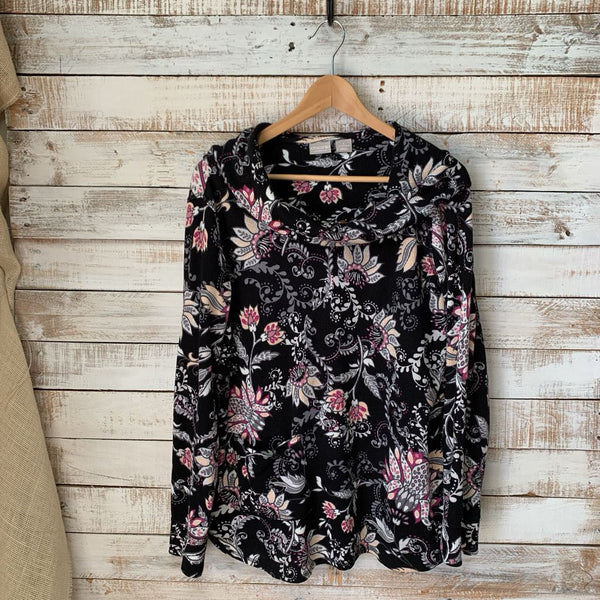 LS Floral Print Cowl Neck