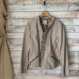 Ruffle Front Zip Faux Jacket