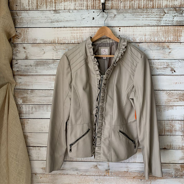 Ruffle Front Zip Faux Jacket