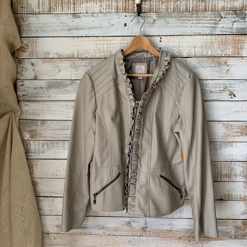 Ruffle Front Zip Faux Jacket