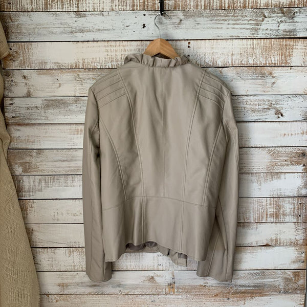 Ruffle Front Zip Faux Jacket