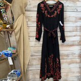 LS Embroidered Belted Dress