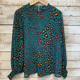 LS Smocked Wrist Animal Print Blouse