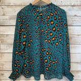 LS Smocked Wrist Animal Print Blouse