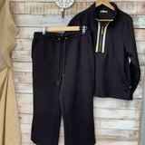 2 Piece Embossed Wide Leg Pant/Pullover
