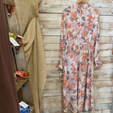 LS Smocked Waist and Wrist Hi Lo Floral Print Dress